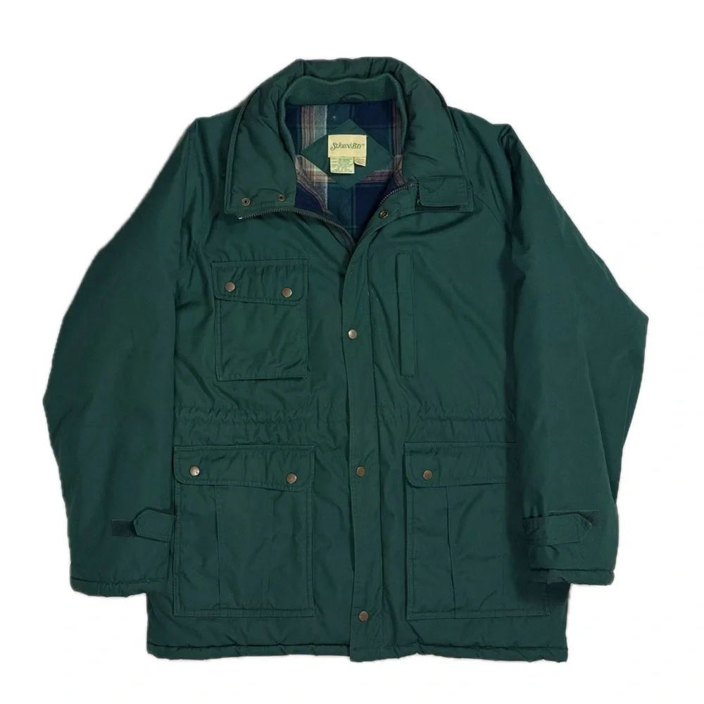 Vintage 90s St John's Bay hunter green flannel lined mountain parka men's large